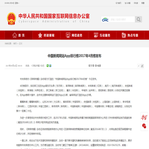 中国新闻网站App排行榜2017年4月榜发布_中央网络安全和信息化委员会办公室